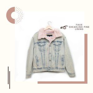 Neon Blonde Faux Shearling Jean Jacket "Dreamer" Pink